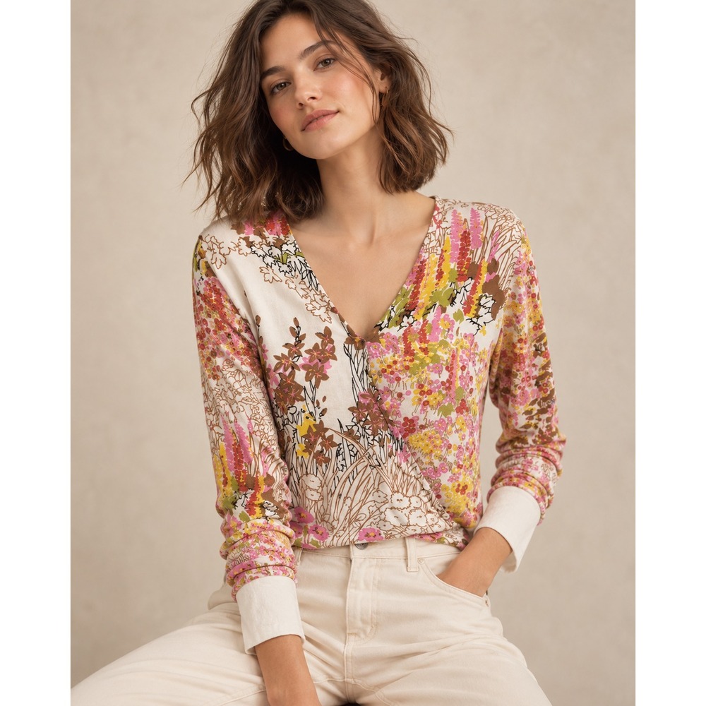 Anthropologie TINY Callie Floral Surplice Wrap Top XS Petite Boho Y2K Colorful